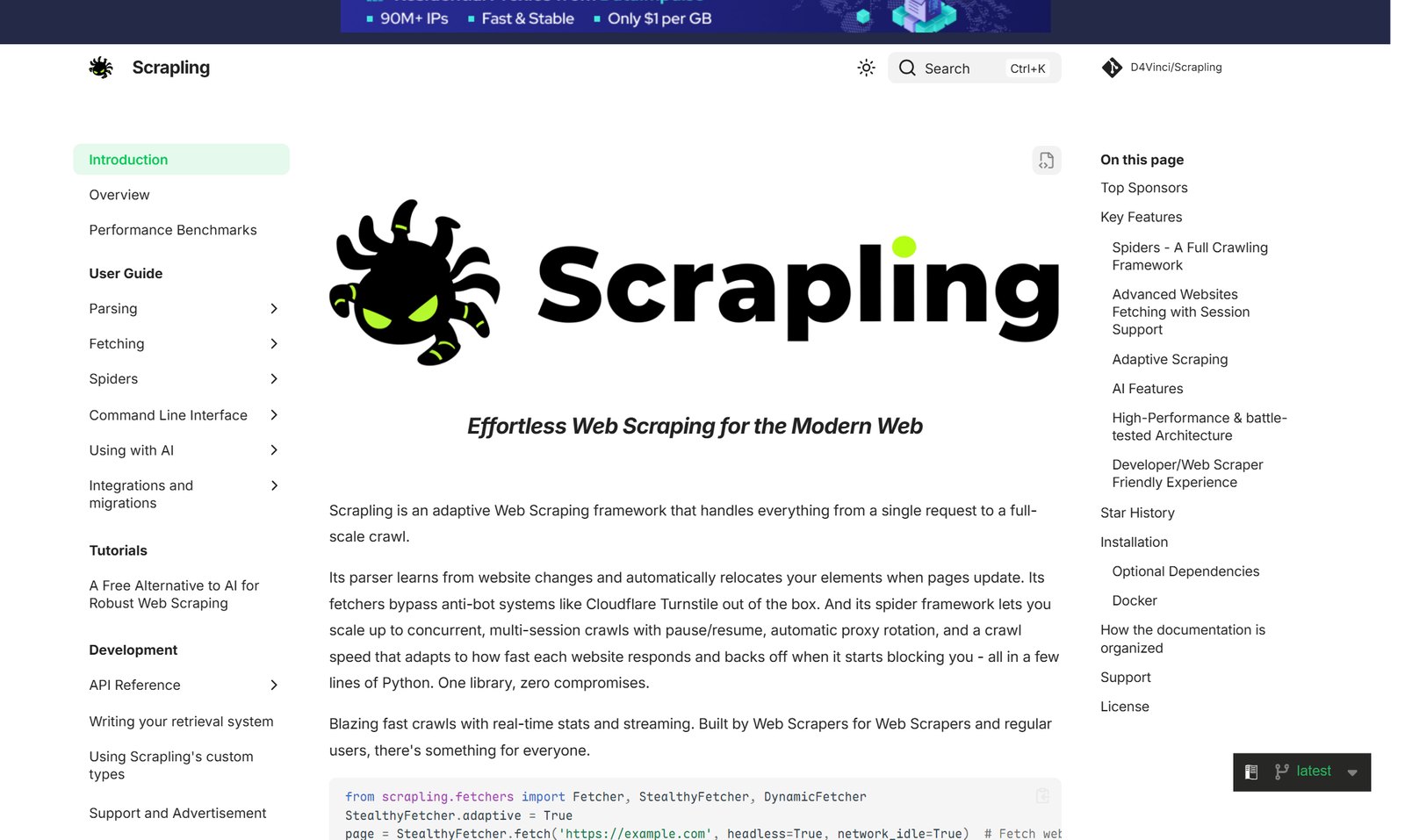 Scrapling 官方文档站