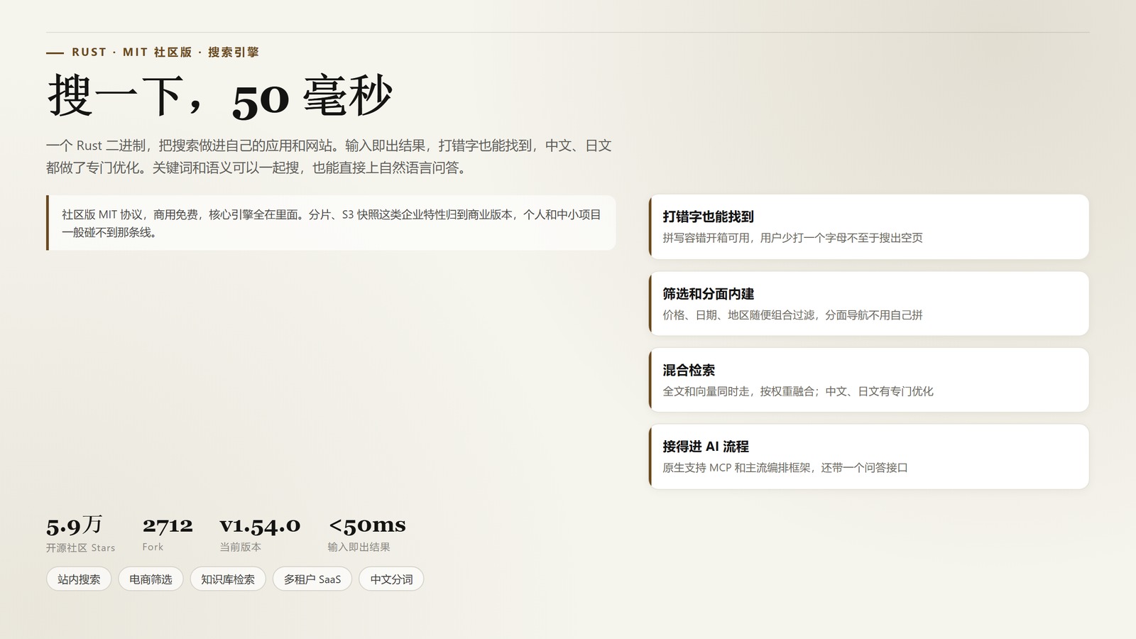 Meilisearch：5.9 万 Star 的 Rust 搜索引擎，50 毫秒出结果，关键词和语义一起搜