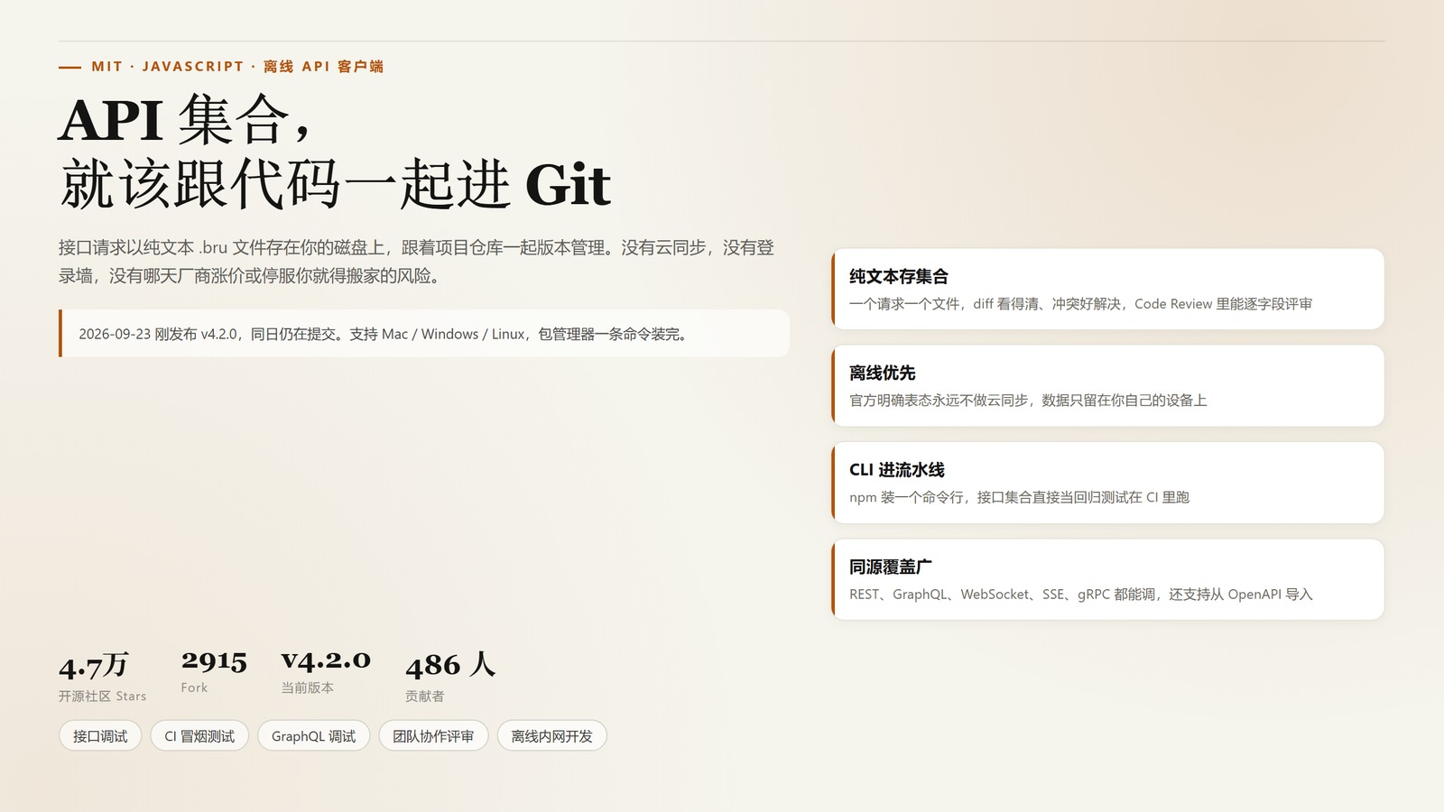 Bruno：4.7 万 Star 的离线 API 客户端，接口集合跟代码一起进 Git