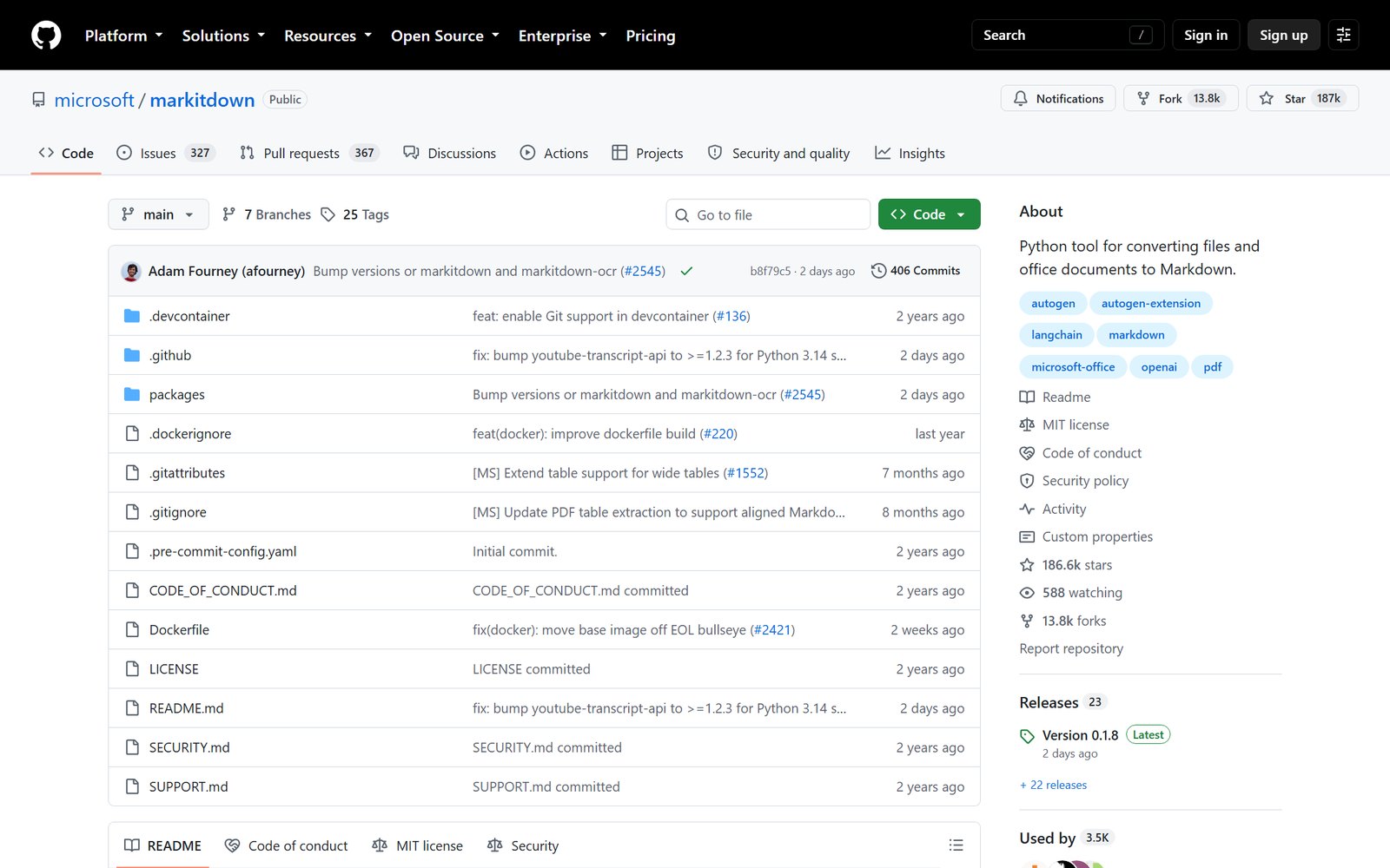 MarkItDown 仓库首页