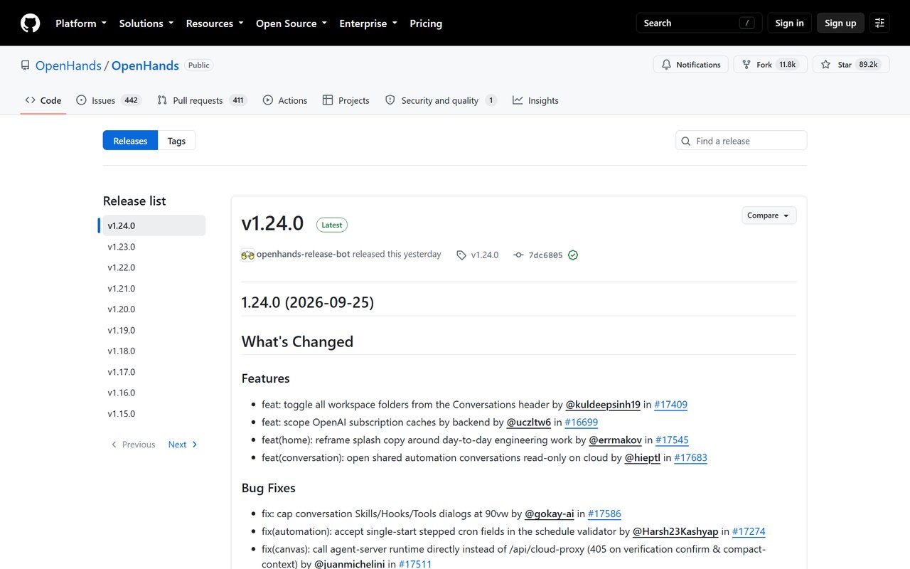 OpenHands Releases 页面
