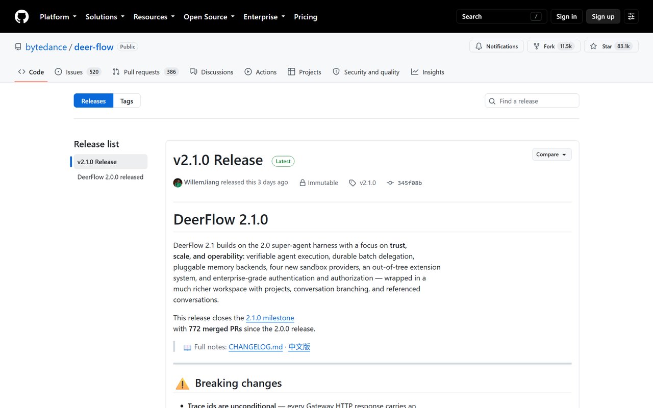 DeerFlow Releases 页面