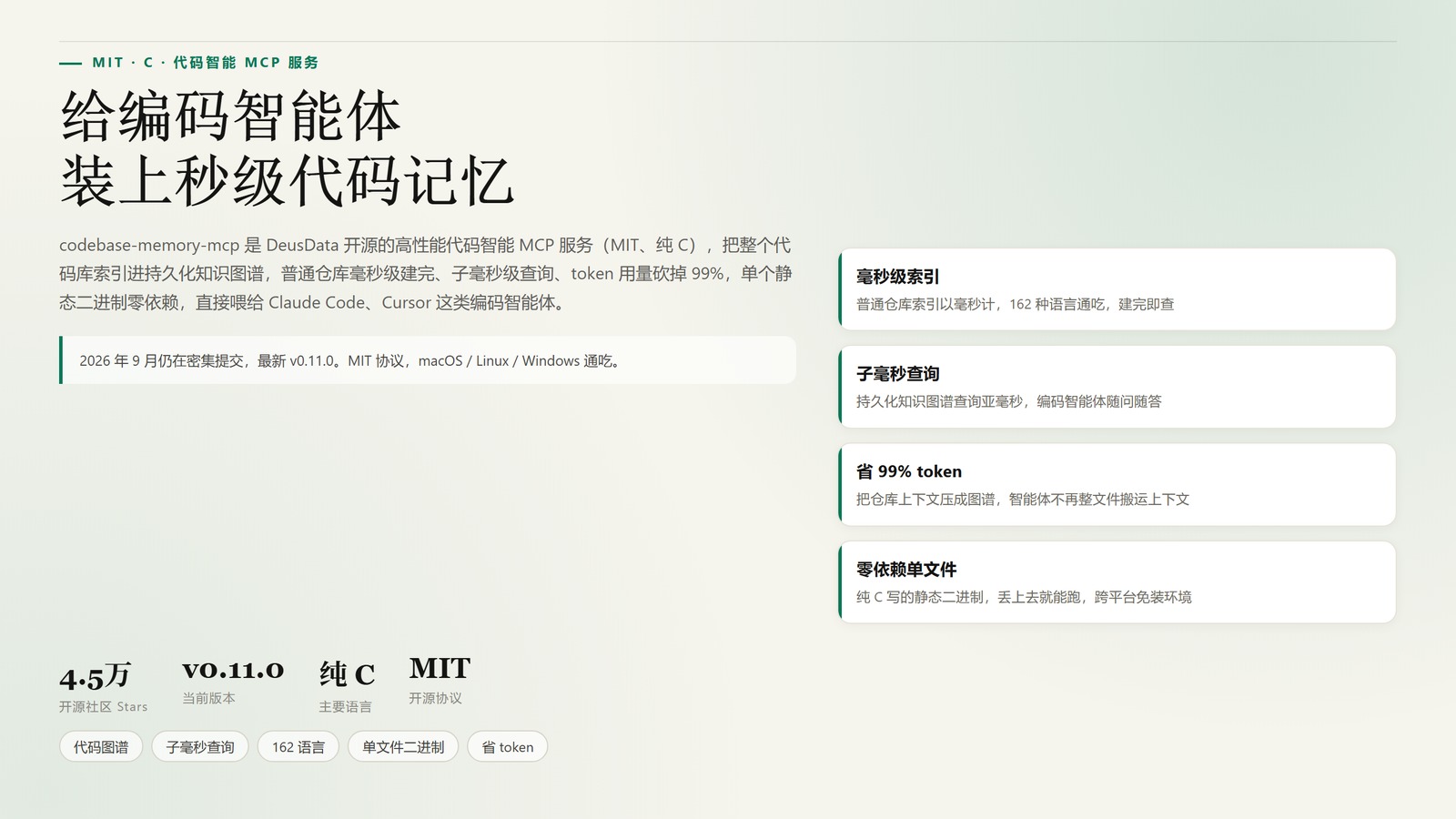 codebase-memory-mcp：给编码智能体装上代码记忆，省下 99% 的 token