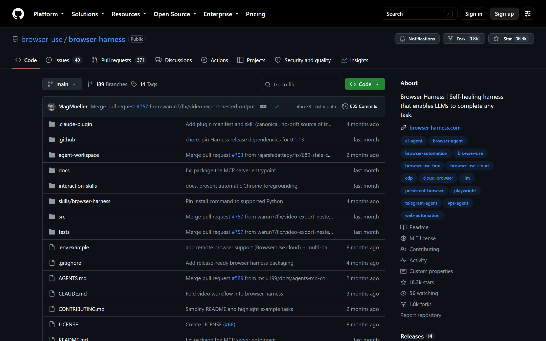 browser-harness 仓库主页