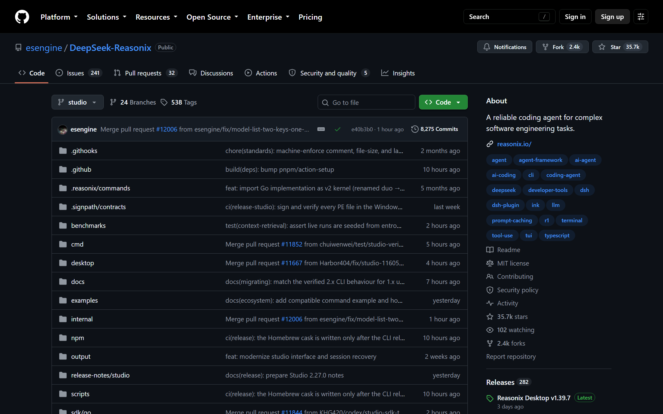 DeepSeek-Reasonix 仓库主页