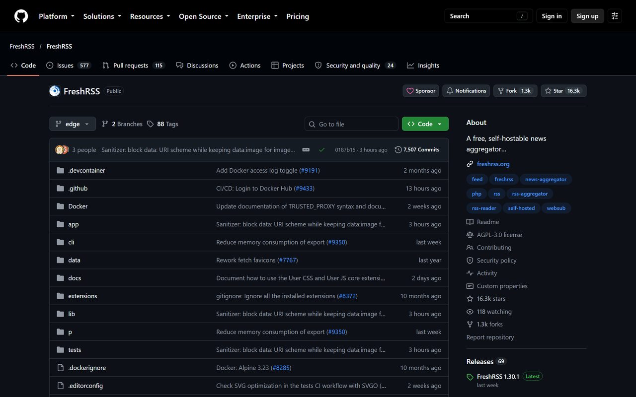 FreshRSS 仓库主页