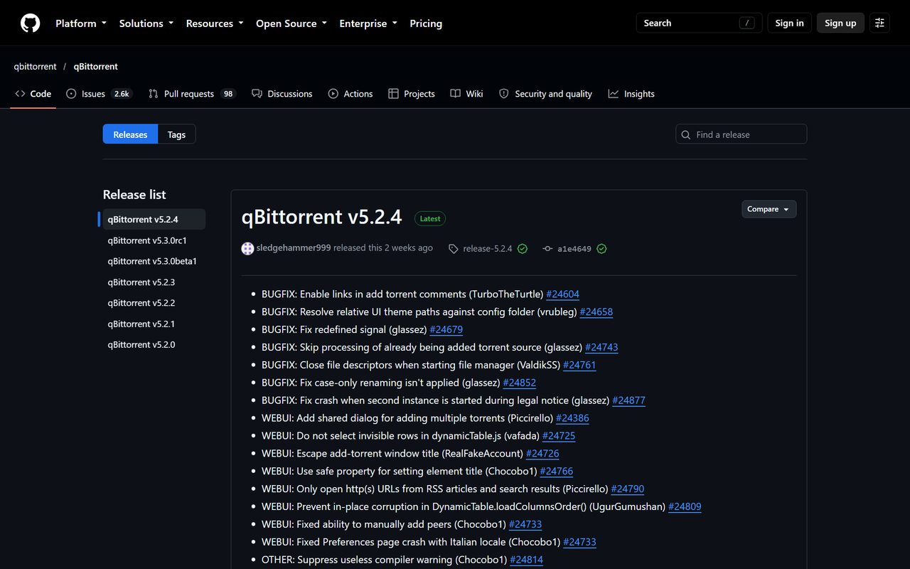 qBittorrent Releases 页